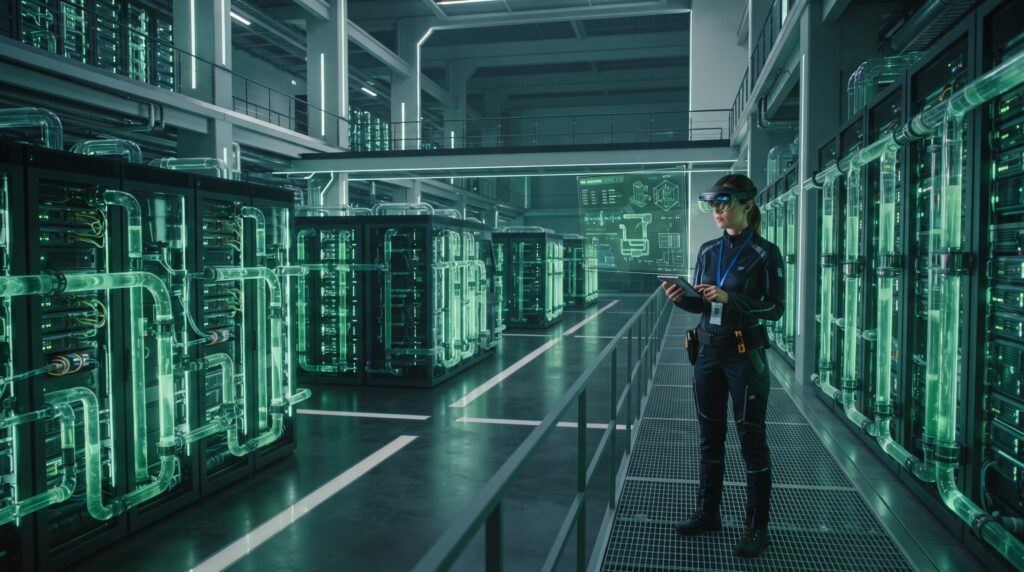 Modern illustration of Microsoft AI technology, cloud infrastructure, and digital innovation.