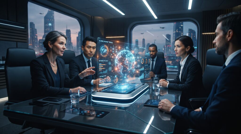 Modern illustration of Microsoft AI technology, cloud infrastructure, and digital innovation